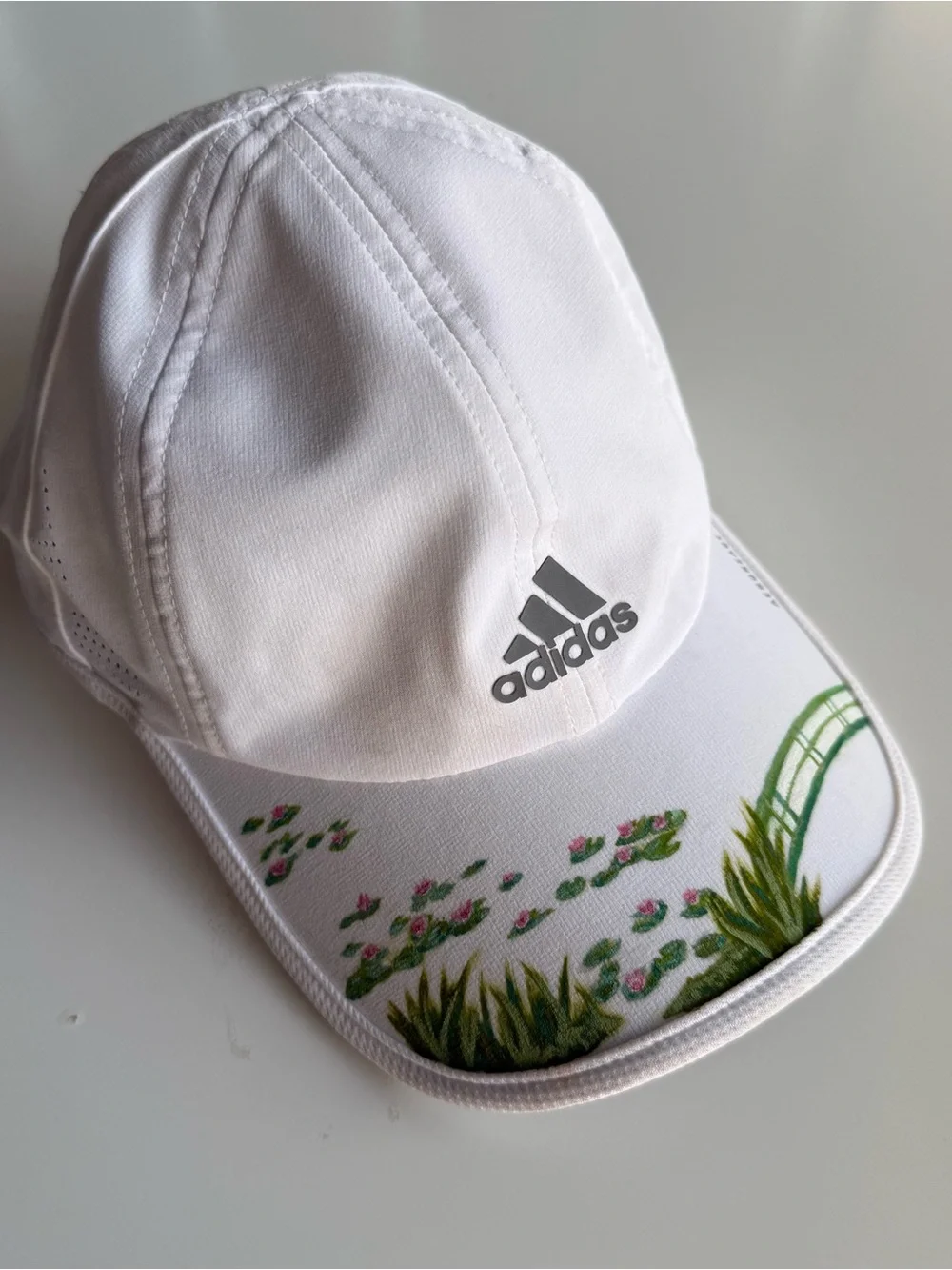 Adidas Aeroready White Floral Hand Painted Running Hat Cap